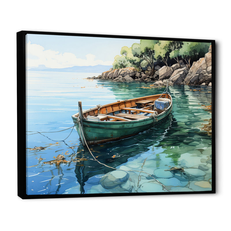 Bateau ancré IV sur toile, Cadre flottant noir, H 30 po x l 40 po x P 1,5 po
