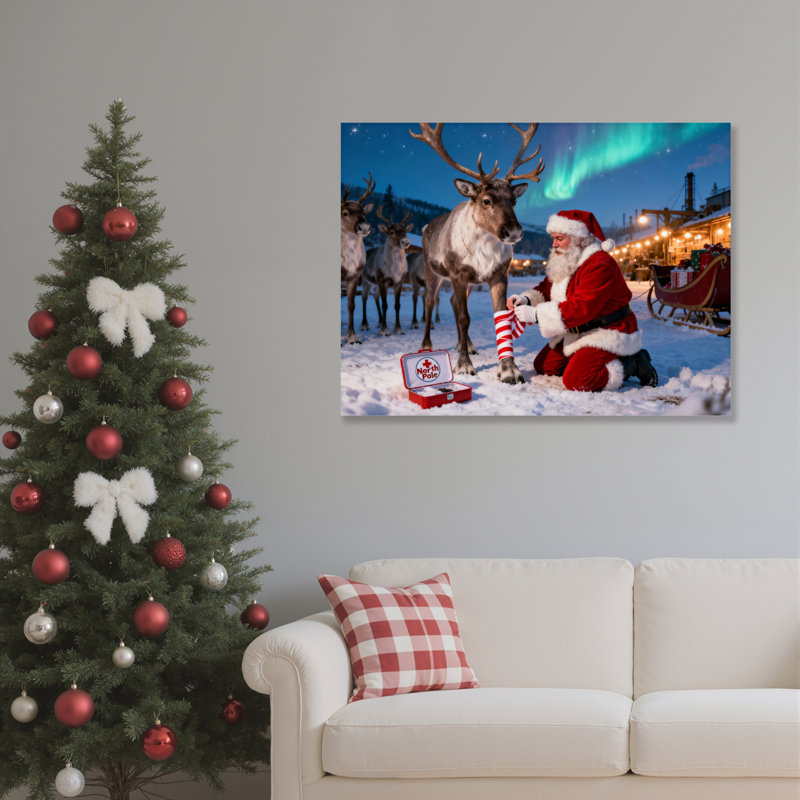 Père Noël renne sur toile, H 20 po x l 30 po