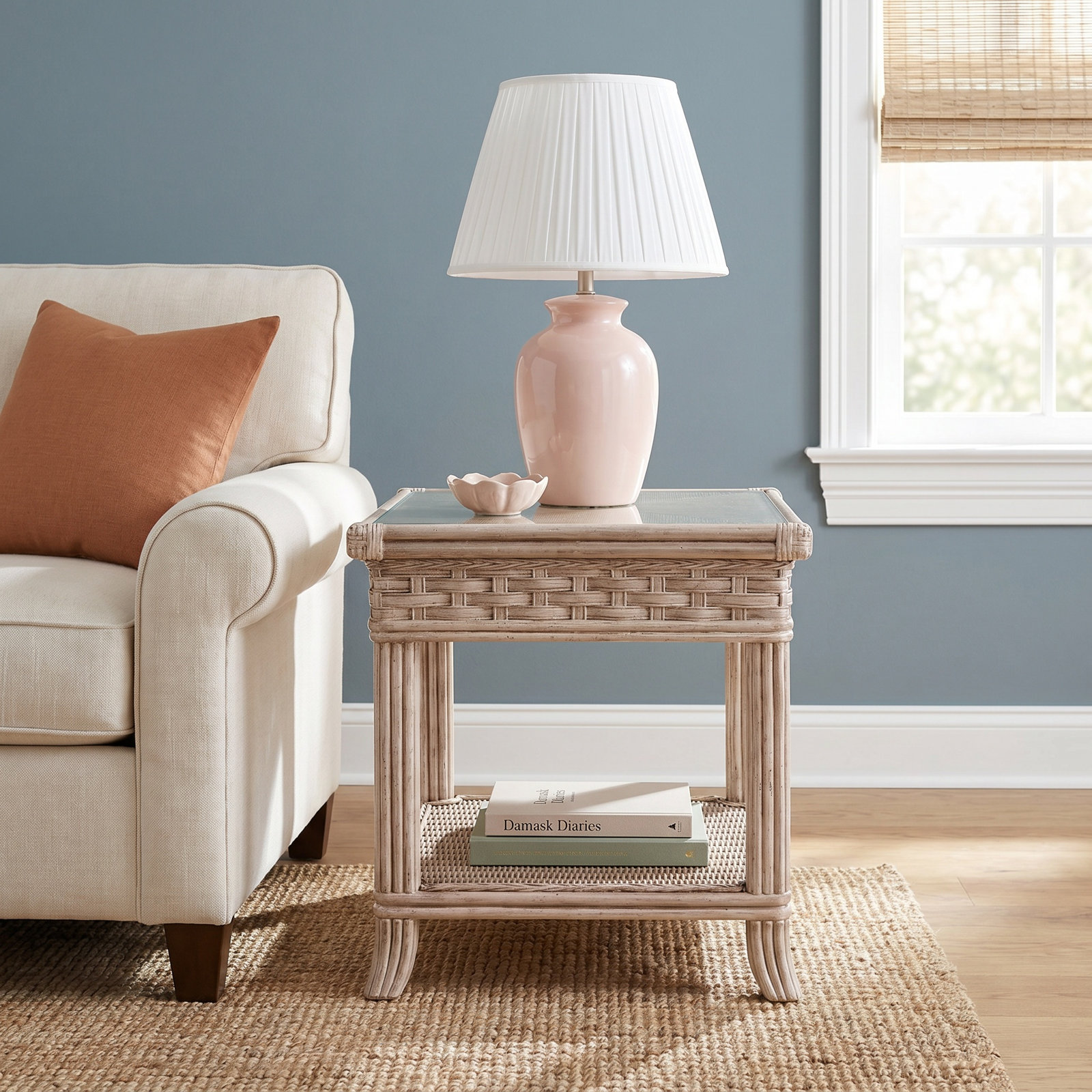 Somerset Glass End Table, Bisque