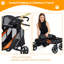 Poussette pour chien robuste pour animaux de compagnie de taille moyenne et très grande - roues tout-terrain de 11 po, amortisseur de chocs, double entrée, lit pliant amovible et tapis lavable - noir-orange-131348687