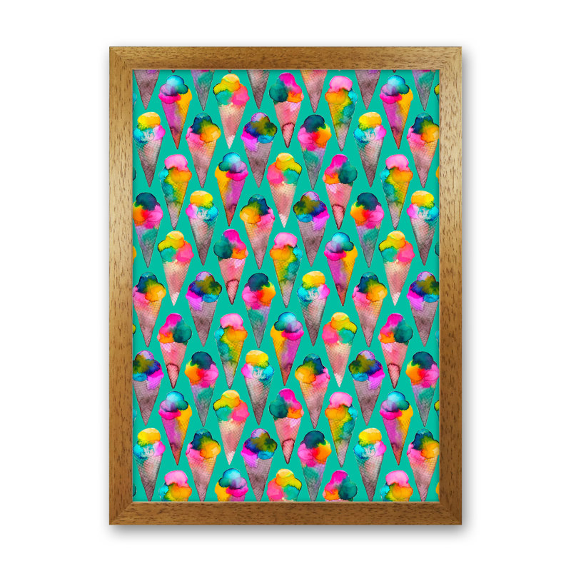 Cute Ice Creams Kids - Print, 88cm H x 64cm W x 3cm D, Brown Framed