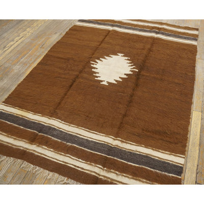 Brown Color Tribal Geometric Antique Flatweave Turkish Kilim Medallion Rug