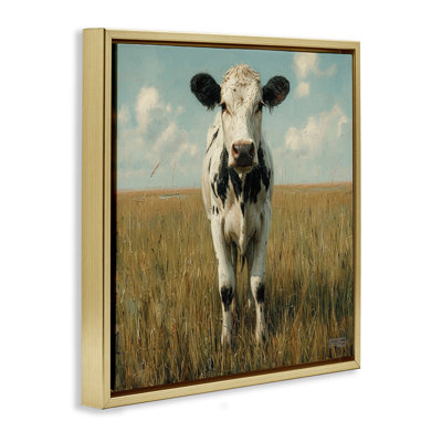 «Cow in Verdant Field», art mural sur toile flottante noire par Roozbeh Bahramali