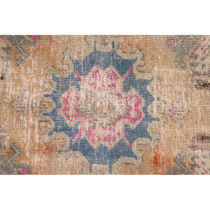 Handmade Turkish Anatolian Oushak Rug With Vintage Bohemian Design And Floral Decor For Small Spaces