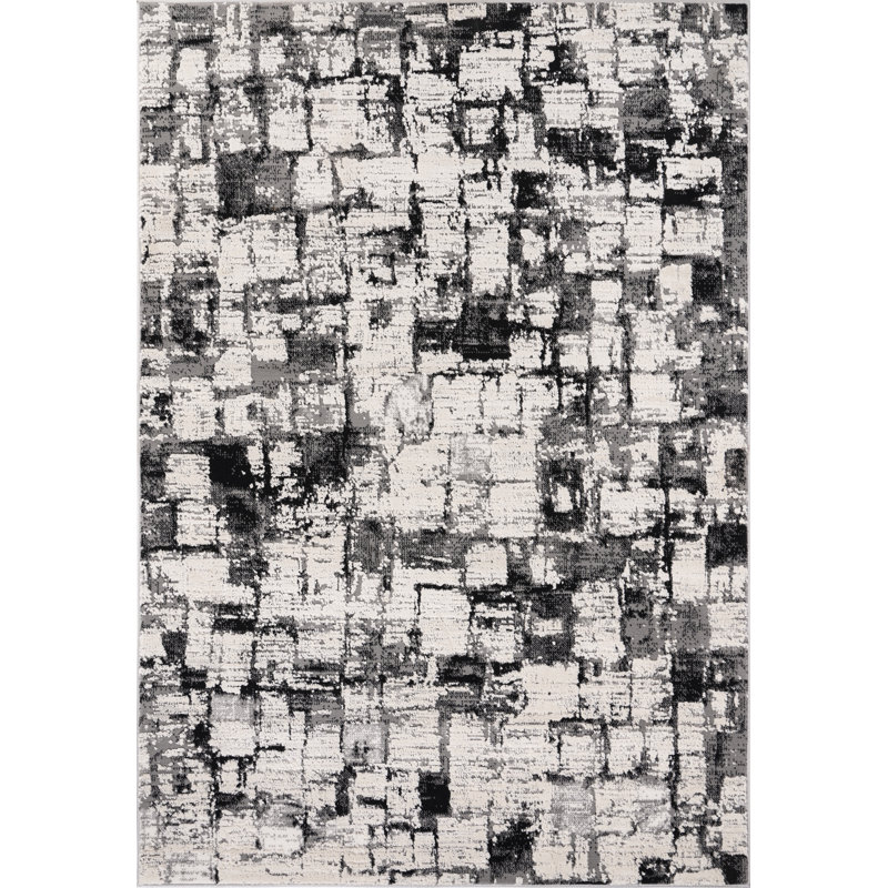 Olliyah Collection Transitional Bone/Black Abstract Area Rug, Rectangle 2' x 3'