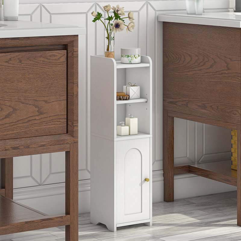 Bathroom Storage Cabinet, Corner Floor Cabinet with Doors and Adjustable Shelf, Narrow Toilet Paper Cabinet, Bathroom Organizer for Small Spaces