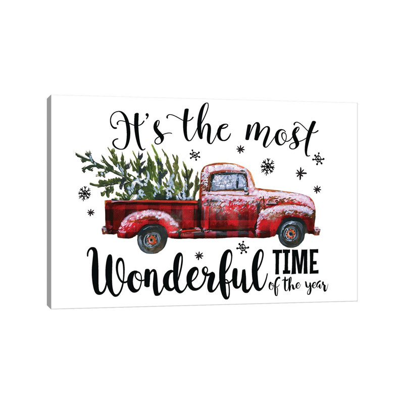 Christmas Plaid Truck. It'S The Most Wonderful Time 1 Piece Wrapped Canvas Painting, 101.6 cm H x 66.04 cm W x 1.91 cm D