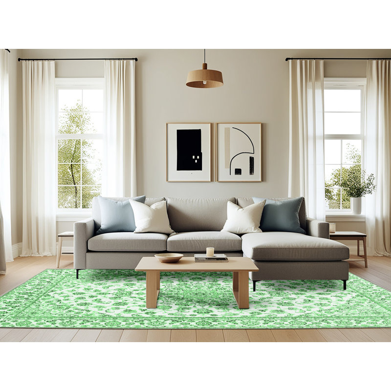 Tapis traditionnel vert émeraude 3535, Rectangle 6 pi x 9 pi