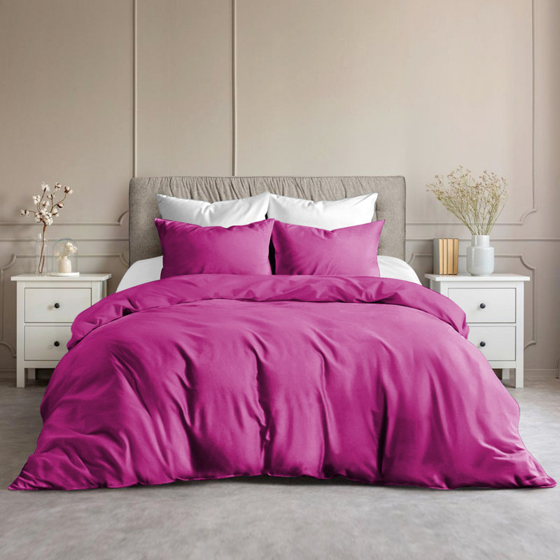 Plain Microfibre Reversible Contemporary Luxury Quilt Duvet Cover with Pillow Cases, Purple