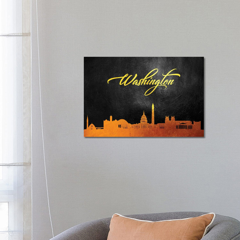 Washington Dc Gold Skyline by Adrian Baldovino - Wrapped Canvas Print, 66.04 cm H x 45.72 cm W x 1.91 cm D