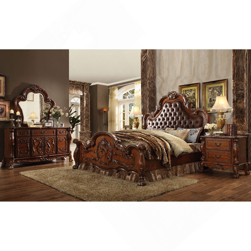 Table de chevet de luxe traditionnelle avec 2 tiroirs en bois de cerisier massif et bois franc massif