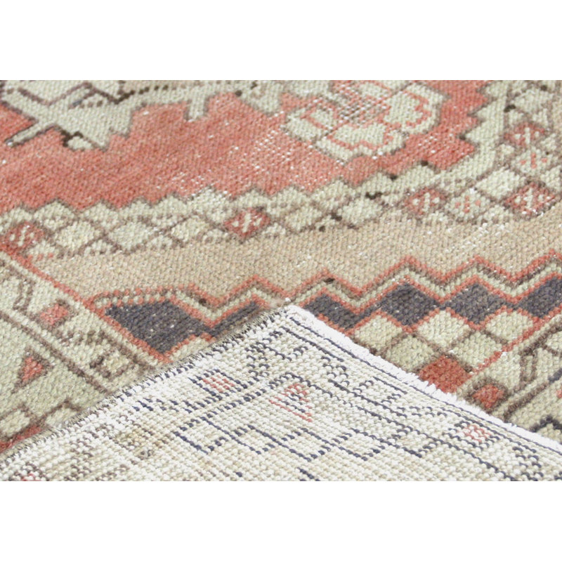 One-of-a-Kind Hand-Knotted 1960s 3' x 9'4" Runner Wool Area Rug in Red/Beige