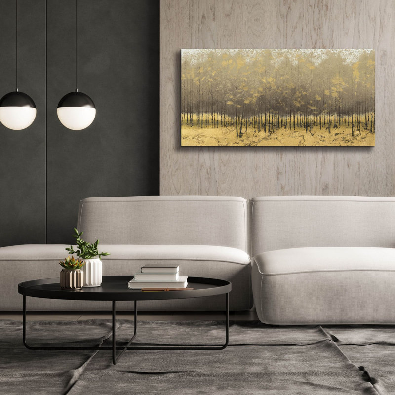 «Golden Trees Taupe 3» par James Wiens, art mural sur toile, H 30 po x l 60 po