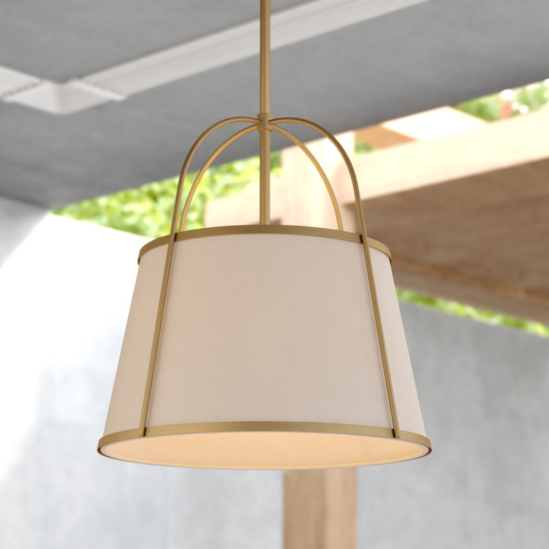 Marion 1-Light 15 In. Wide Mid-Century Modern Cone Pendant With White Linen Shade, Adjustable Height, Hanging Ceiling Chandelier Fixture For Dining Table Entryway Bedroom Island Foyer