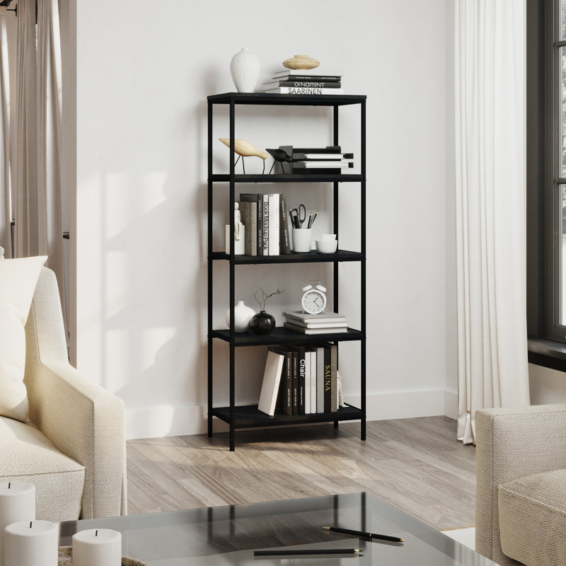 Nay  5-Tier Open Bookshelf - Industrial Bookcase with Steel Frame - Etagere Shelving Unit for Decoration, Storage, and Display