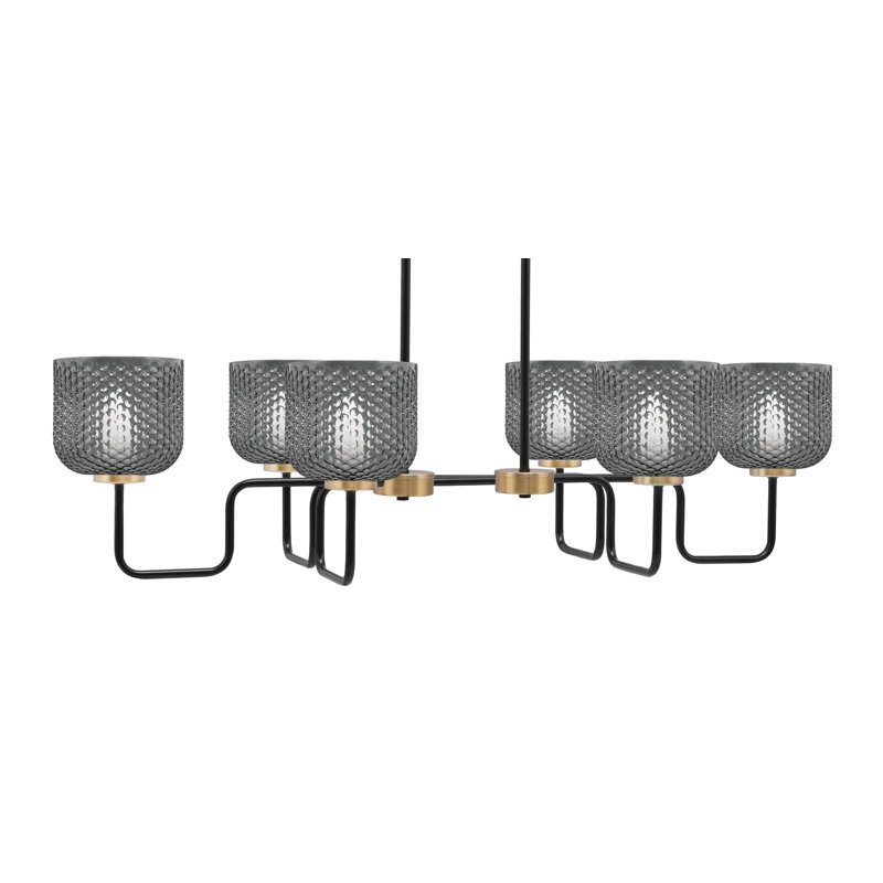 Luminaire îlot 6 lumières Amarmula, noir mat et laiton vieilli, verre texturé fumé 6 po, Transparent/noir, Noir/laiton