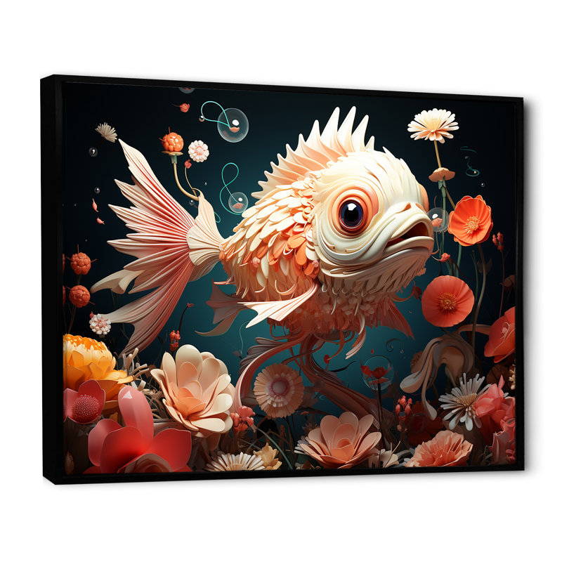 Art mural surréel de poisson sous-marin II, Cadre flottant noir, H 34 po x l 44 po x P 1,5 po