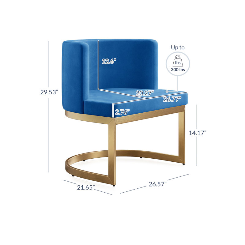 26.77 Wide Velvet Side Chair, Blue Velvet, Gold
