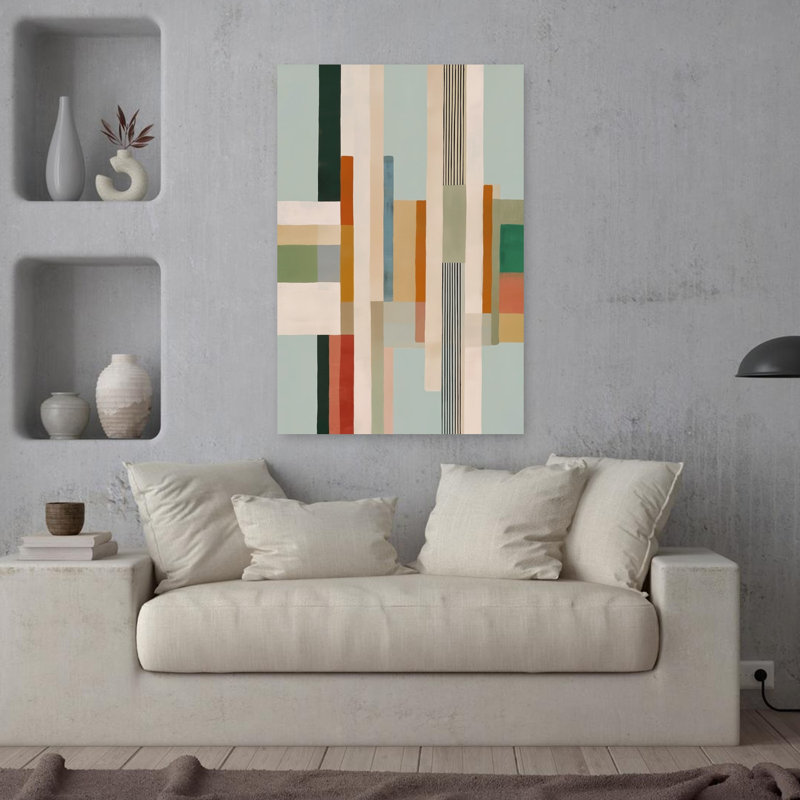 Art mural contemporain abstrait géométrique en sourdine, H 36 po x l 24 po