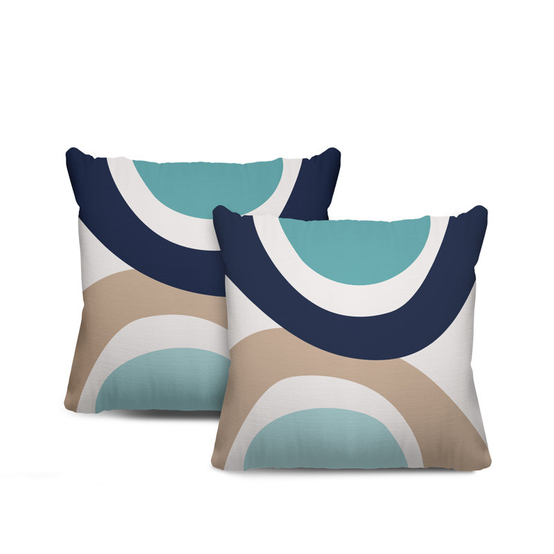 Jeté carré en polyester / mélange de polyester intérieur / extérieur, L 15 po x H 15 po, Turquoise / bleu marine / beige
