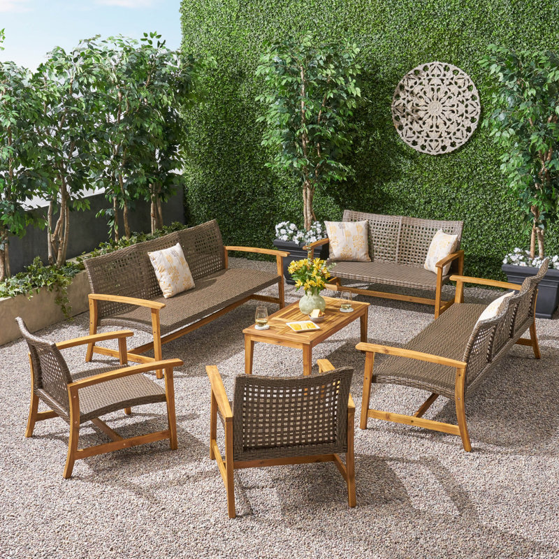 Becca 6 Piece Sofa Seating Group, Natural/Mixed Mocha