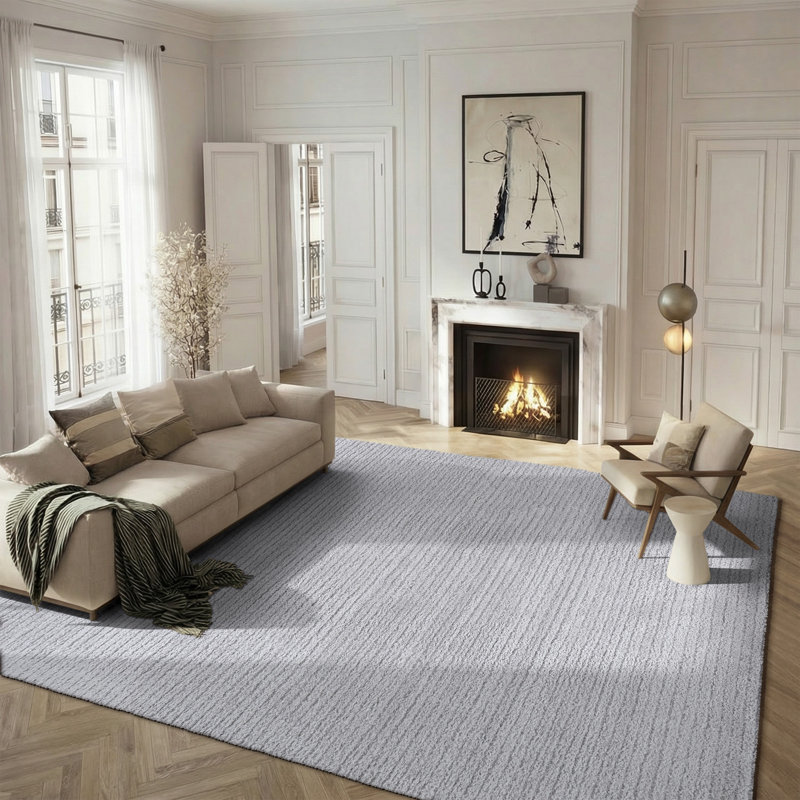 Tapis à poil long gris clair Tahoe 651, Rectangle 8 pi x 10 pi