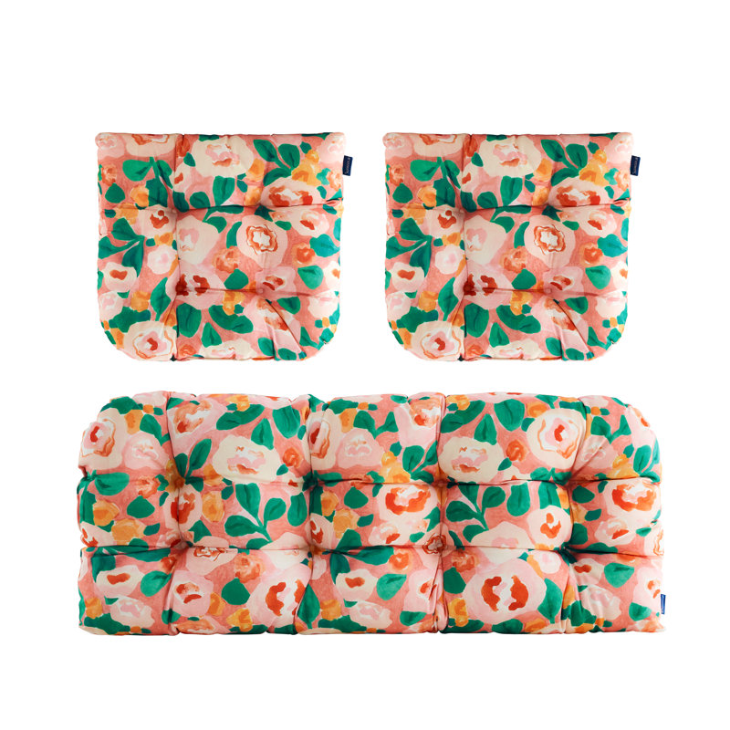 Ensemble de 3 coussins d'extérieur à causeuse, Peinture à l'huile rose