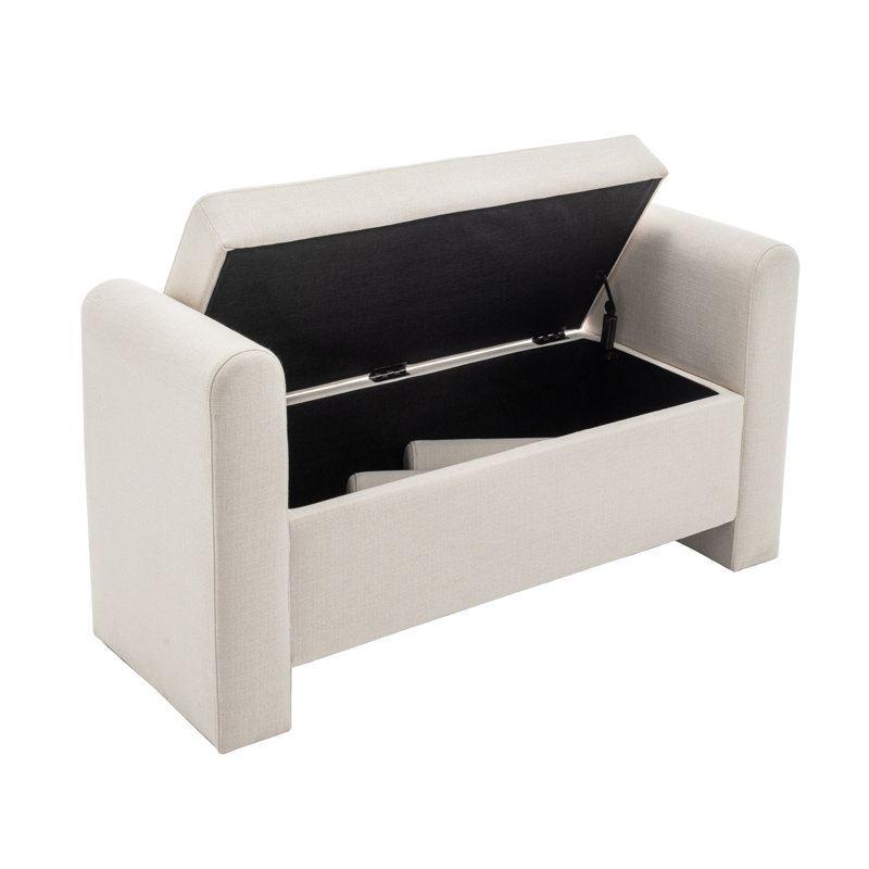 Banc de rangement rembourré en polyester Lataja, Crème, H 24 po x l 46 po x P 19,7 po