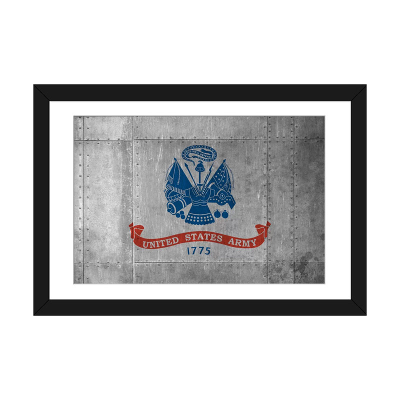 «Flags Army with Grunge», impression sur toile tendue, H 16 po x l 24 po x P 1 po, Papier avec cadre noir, Blanc