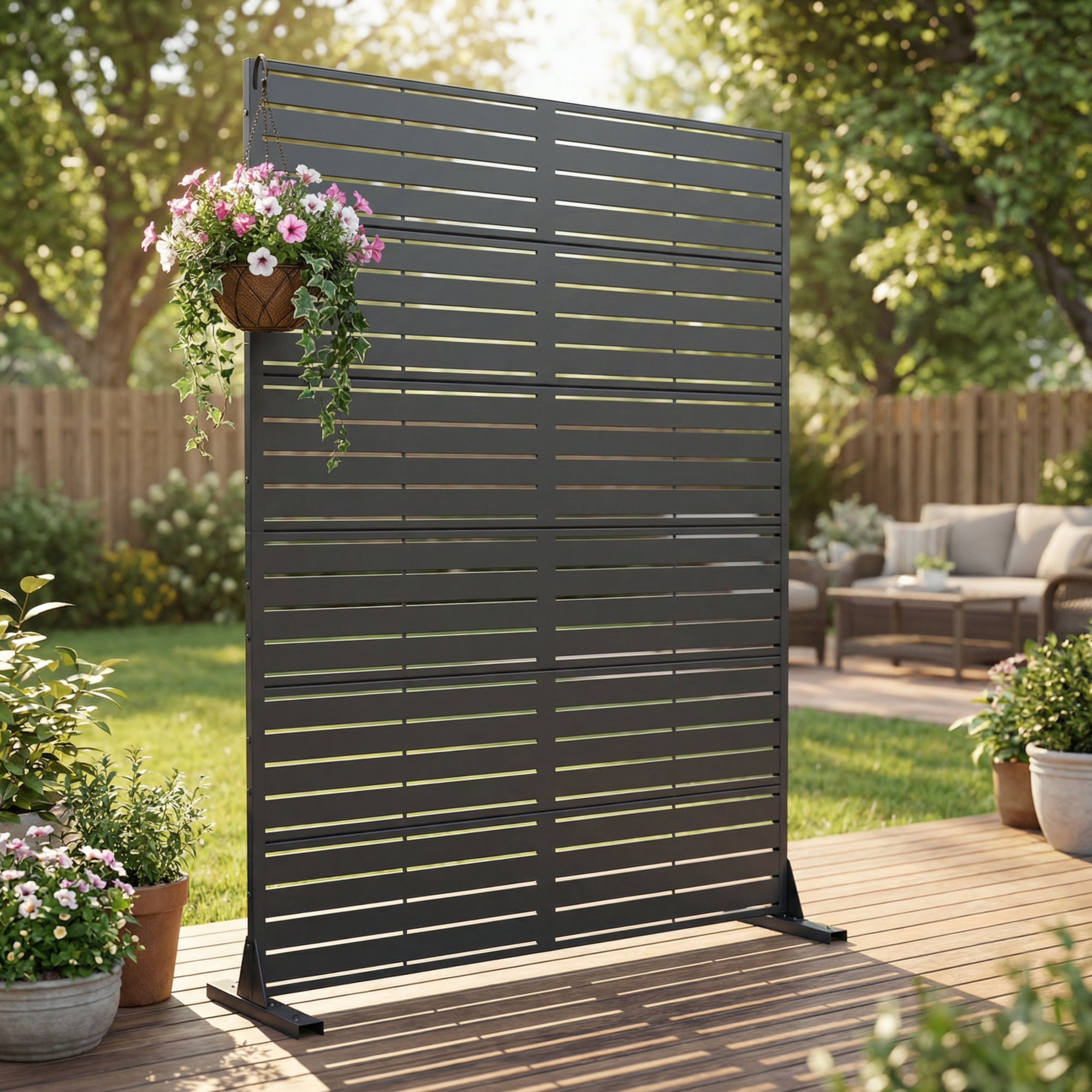 6 ft. H x 4 ft. W Metal Privacy Screen, Black