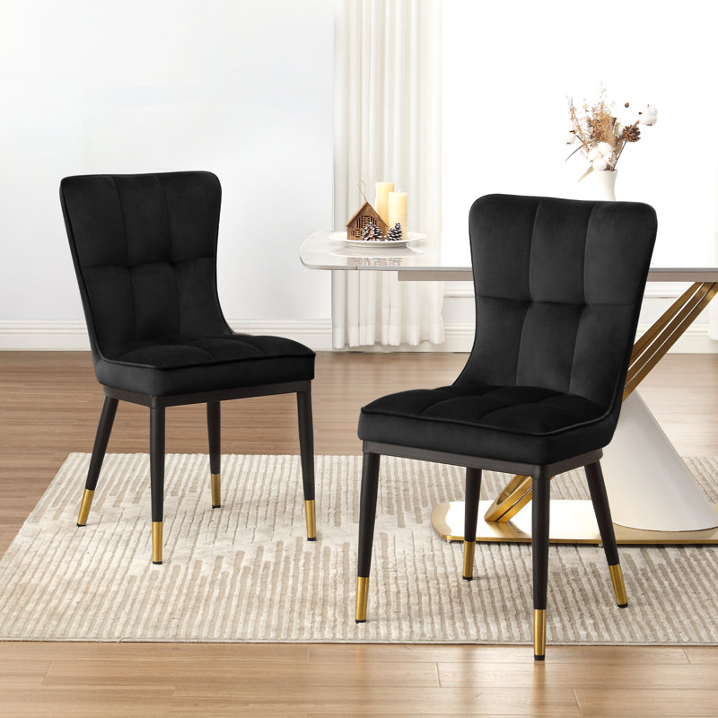 Chaise de salle à manger rembourrée et revêtue de velours, Noir, noir, noir, noir