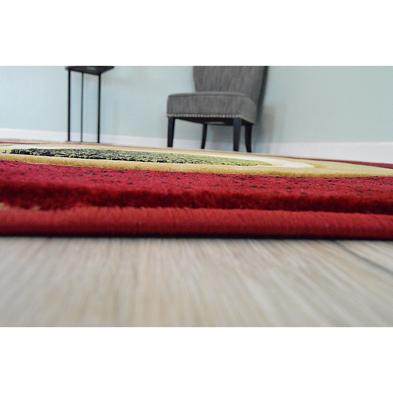 Mccampbell Abstract Area Rug, Rectangle 6'6" x 9'2", Burgundy/Green/Beige