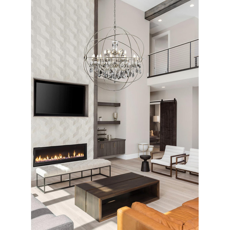 Geneva Polished Nickel 18-Light Globe Chandelier with Silver Shade Crystals