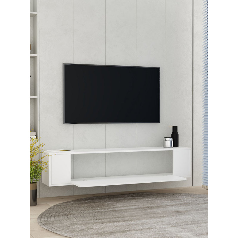 Meuble télé moderne blanc, mural, 47,2 po x 13,0 po x 13,1 po | 100% panneau de particules enduit de mélamine, épaisseur: 0,7 pouce | Conception géométrique élégante pour le salon et les espaces de divertissement, durable et élégante