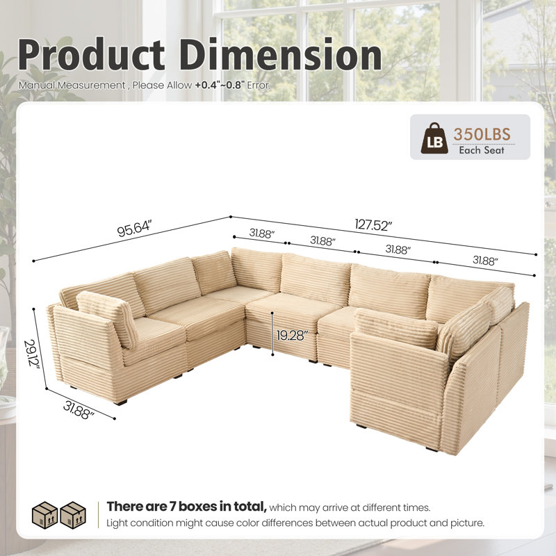 Nathasa 7-Piece Upholstered Corduroy Sectional, Beige Corduroy