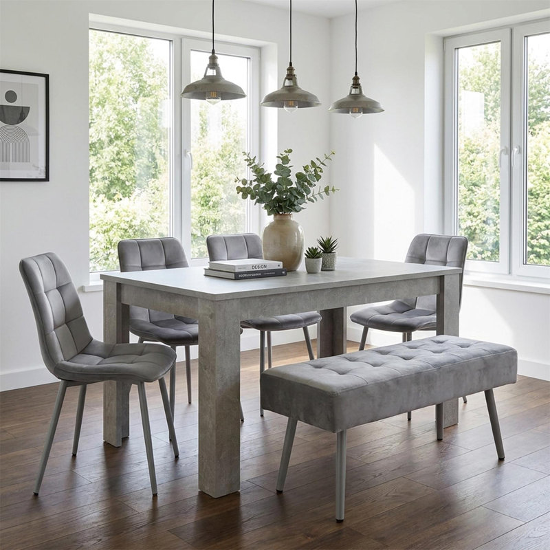 Savarna 6 - Person Dining Set, 75cm H x 117cm L x 77cm W, Stone Grey