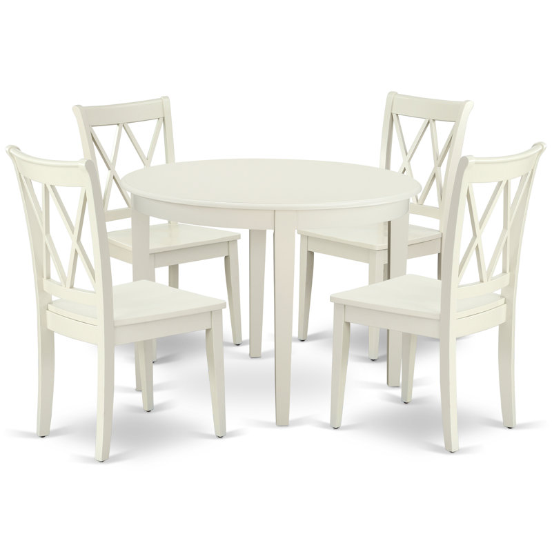 L'ensemble de table de salle à manger 3 pièces comprend une table ronde en bois et 2 chaises de cuisine en tissu de lin, 42 x 42 pouces, blanc lin