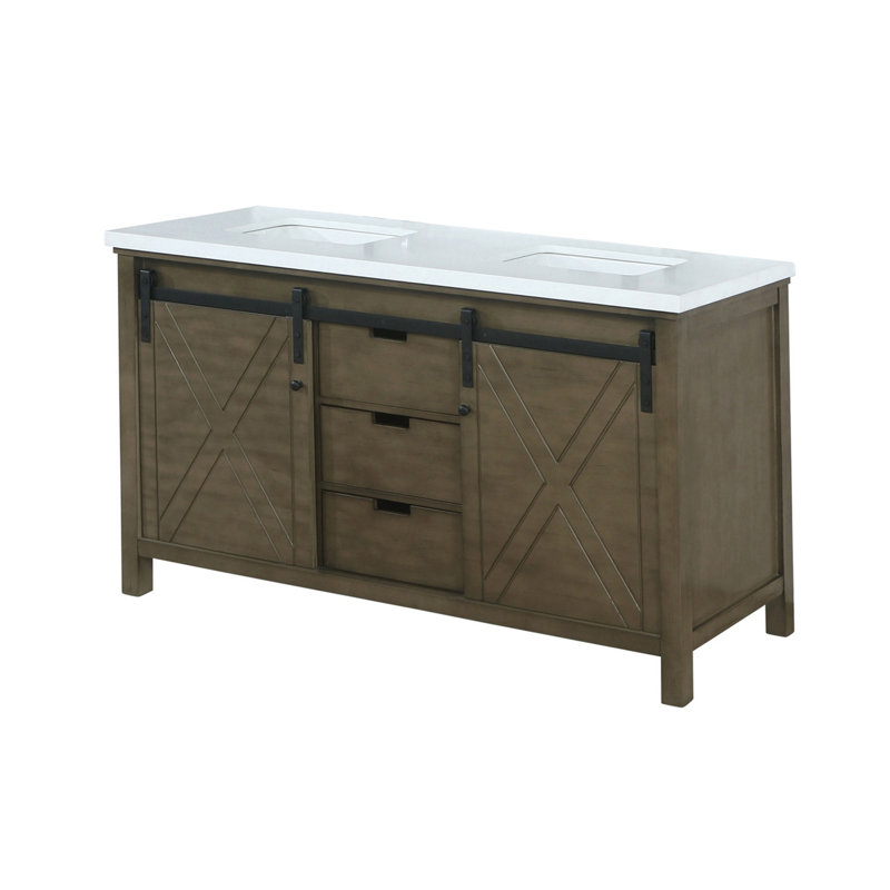 Marsyas 60" Rustic Brown Double Vanity with Quartz Top