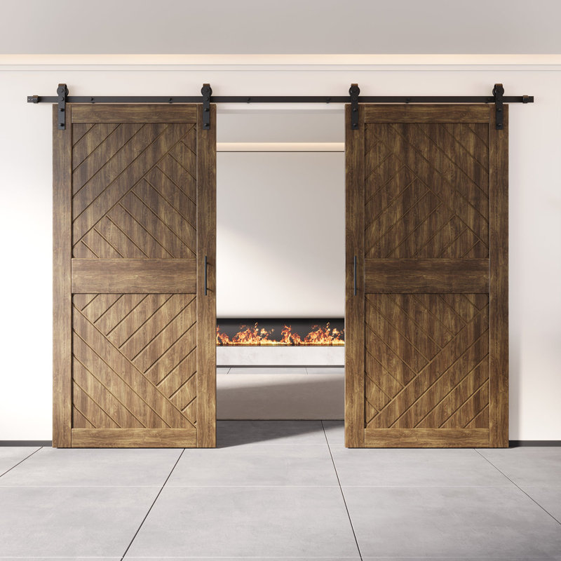 Portes de grange à motif géométrique non assemblé et fini en noyer foncé 48 po x 84 po Homacer de Homacer, 48" x 84"