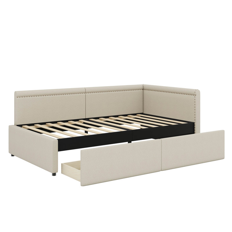 Lit de jour simple en L double avec rangement en L, Beige