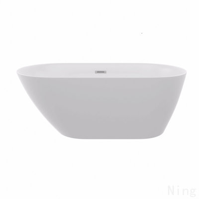 Baignoire autoportante autoportante 59 po en acrylique, acrylique blanc brillant, bonde escamotable en chrome 59 po