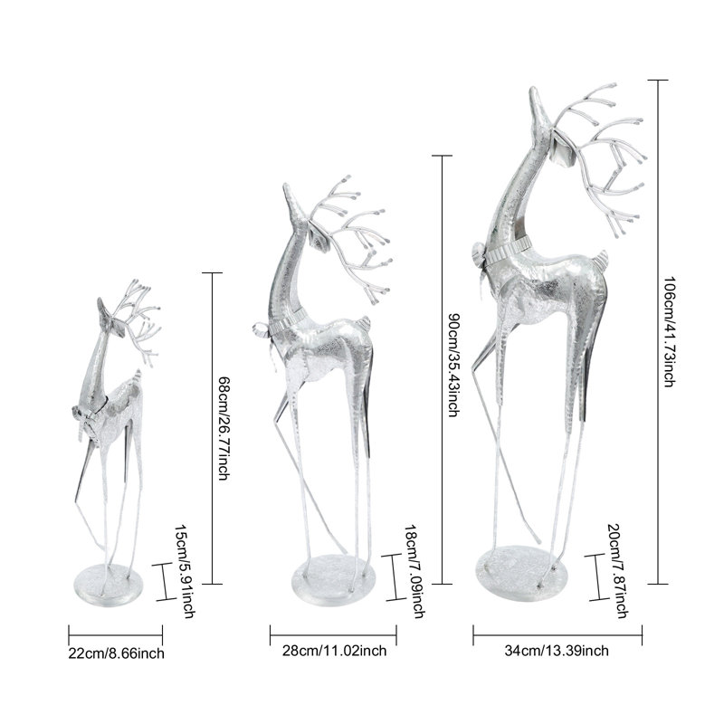 3PCS Deer Statues Large Freestanding Deer Ornaments