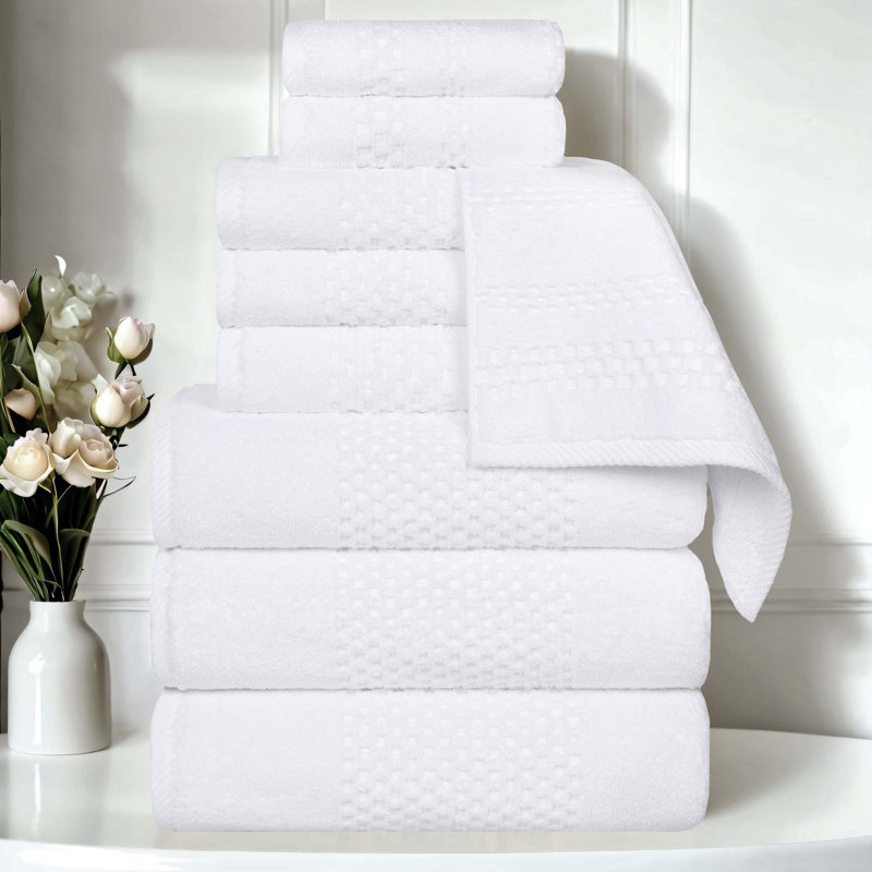 Playa Zero Twist Cotton Medium Weight Solid Waffle Textured Towel Set, White, 9 Pc Towel Set (3-Bath, 3-Hand, 3-Face)