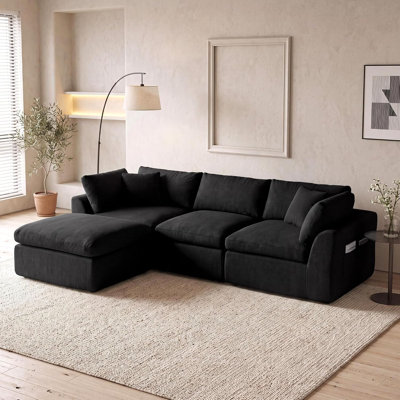 Canapé d'angle modulaire infonuagique avec méridienne, canapé compact avec assises latérales et centrales, revêtement en chenille douce, mobilier moderne pour salon/appartement