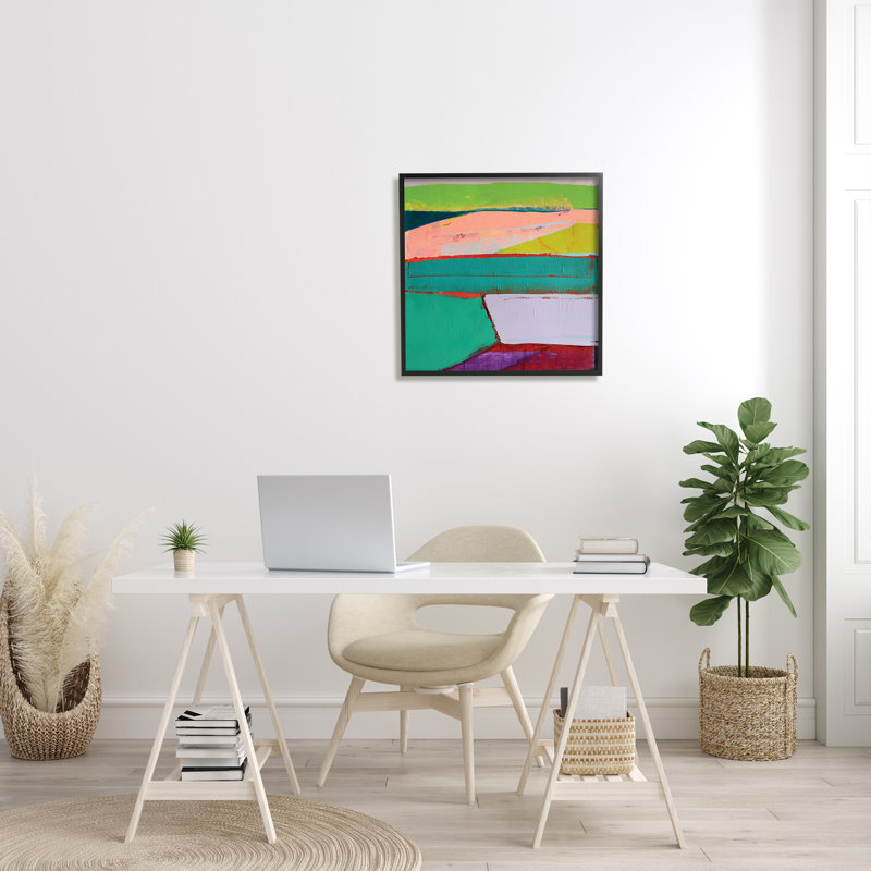 Radiant abstrait - peinture sur toile, H 24 po x l 24 po x P 1,5 po, Giclée encadrée noir minuit