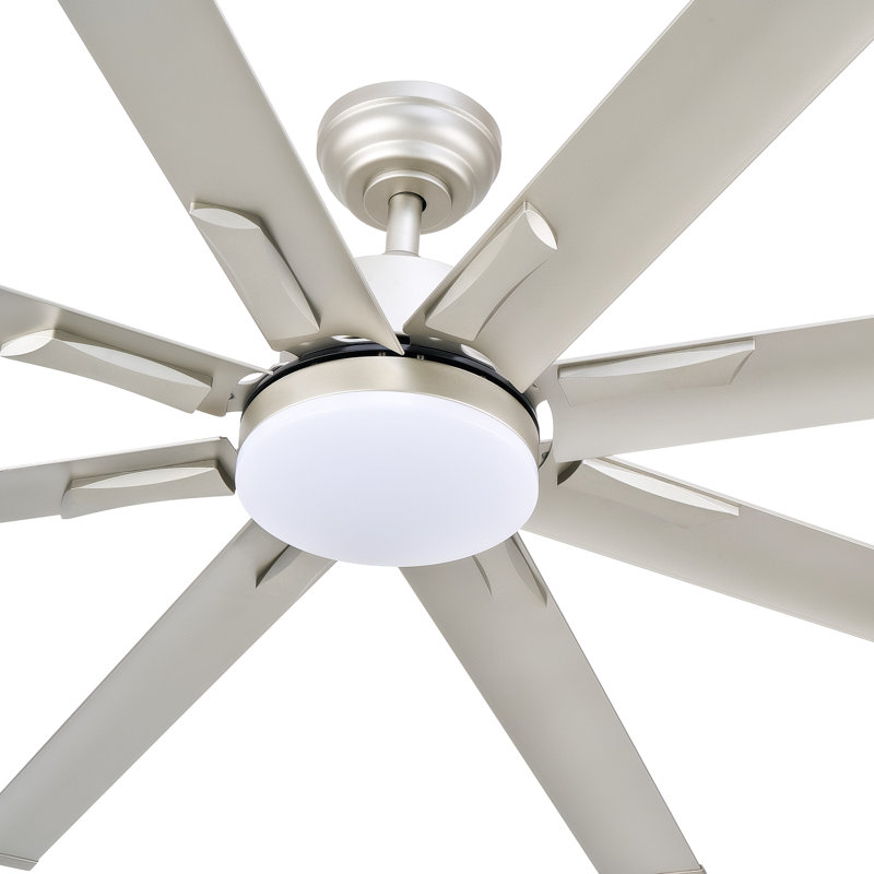 Ventilateur de plafond à 72 pales de 72 po en aluminium DEL avec lumière à intensité variable et télécommande, Argent argent