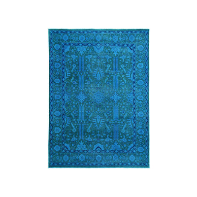 9'4"x12'9" Blue Overdyed Heris All Over Design Hand Knotted Pure Wool Rug 241854E3AD054CE78EF78D73CC8E56D7