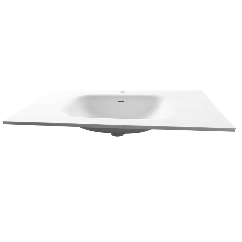 Meuble-lavabo de salle de bain en résine solide à surface solide - blanc mat, 6,87 po de hauteur, empreinte adaptable, qualité, lavabo facile à faire, profondeur de 40,48 po, décoloration, utilisation confortable