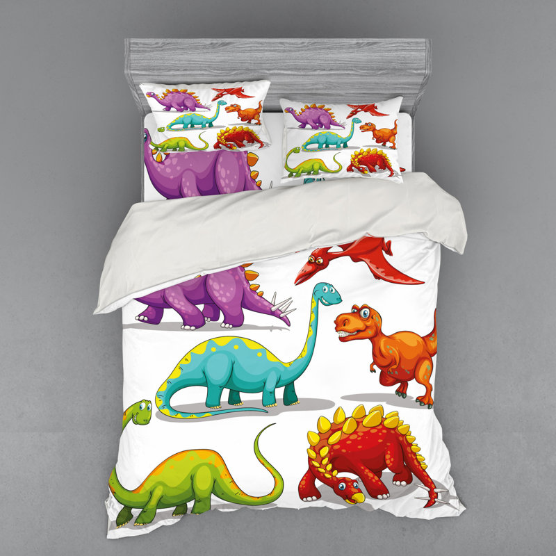 Dinosaur Quilt Set, Queen Duvet Cover + 3 Additional Pieces