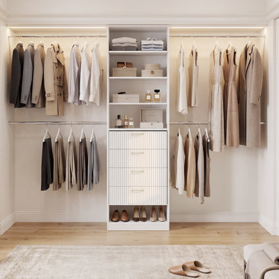 Système de placard moderne de 1,97 à 11,17 pi, organisateur de garde-robe avec 4 tiroirs et tringles de suspension réglables